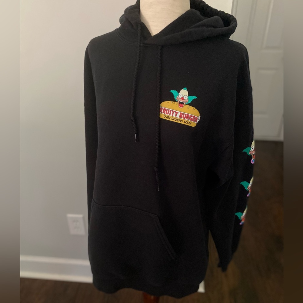 Simpsons Krusty Burger Cartoon Medium Black‎ Y2K Pullover Hoodie Sweatshirt - Picture 3 of 7